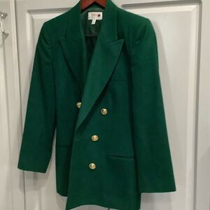 Talbots Vtg Double Breast Emerald Green Blazer Gold Crest Military Buttons 6P